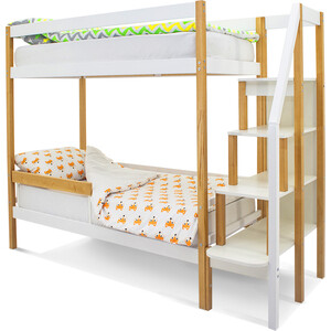 Бельмарко Детская двухярусная кровать Svogen дерево-белый + бортик ограждение бельмарко детская двухярусная кровать svogen сине белый