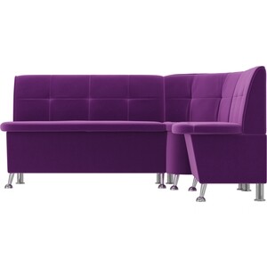 Кухонный угловой диван АртМебель Феникс микровельвет фиолетовый правый угол