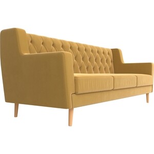 Кухонный прямой диван АртМебель Брайтон Люкс 3-х местный микровельвет желтый