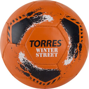фото Мяч футбольный torres winter street арт. f020285, р.5, 32 пан, рез, 4 подкл. слоя, руч. сшив,оранж-чер