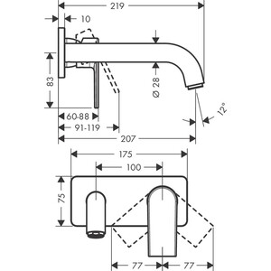 Смеситель для раковины Hansgrohe Vernis Shape для механизма 13622180, хром (71578000)