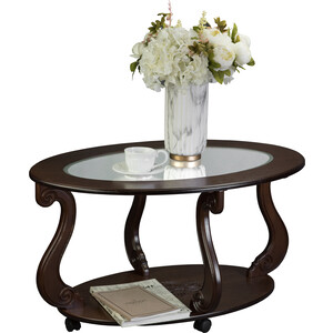 стол acapulco со стеклом ø42 h52 см ротанг темно коричневый Стол журнальный Мебелик Овация (С) на колесах темно-коричневый (П0004860)