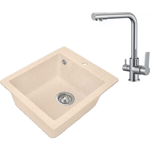 

Кухонная мойка и смеситель Granstones GS-17-328, SL130-015F бежевая, GS-17-328, SL130-015F бежевая