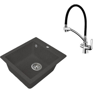 

Кухонная мойка и смеситель Granstones GS-17-308, LM3070C черная, GS-17-308, LM3070C черная