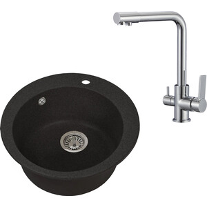 

Кухонная мойка и смеситель Granstones GS-05-308, SL130-015F черная, GS-05-308, SL130-015F черная