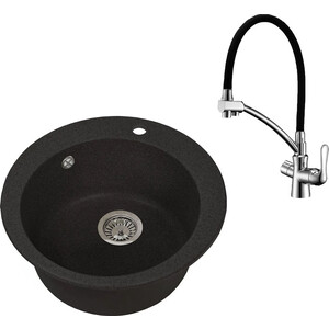 

Кухонная мойка и смеситель Granstones GS-05-308, LM3070C черная, GS-05-308, LM3070C черная