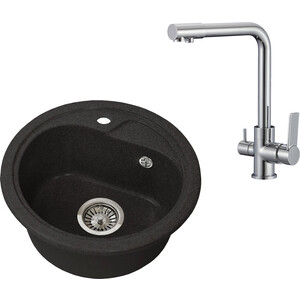 

Кухонная мойка и смеситель Granstones GS-04-308, SL130-015F черная, GS-04-308, SL130-015F черная