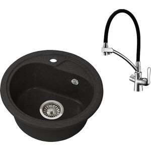 

Кухонная мойка и смеситель Granstones GS-04-308, LM3070C черная, GS-04-308, LM3070C черная