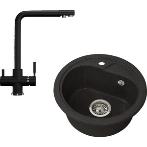

Кухонная мойка и смеситель Granstones GS-04-308, U-016-308 черная, GS-04-308, U-016-308 черная