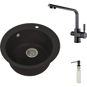 

Кухонная мойка и смеситель Granstones с дозатором, GS-05-308, 40144-2, U-01-308 черная, с дозатором, GS-05-308, 40144-2, U-01-308 черная