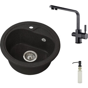 

Кухонная мойка и смеситель Granstones с дозатором, GS-04-308, 40144-2, U-01-308 черная, с дозатором, GS-04-308, 40144-2, U-01-308 черная