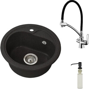 

Кухонная мойка и смеситель Granstones с дозатором, GS-04-308, LM3070C, U-01-308 черная, с дозатором, GS-04-308, LM3070C, U-01-308 черная