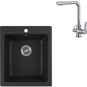 

Кухонная мойка и смеситель GreenStone GRS-17-308 РМС SL130-015F с сифоном, черная, GRS-17-308 РМС SL130-015F с сифоном, черная