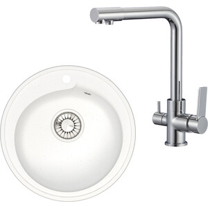 

Кухонная мойка и смеситель Glanz J-004-31, SL130-015F белый, матовая, J-004-31, SL130-015F белый, матовая