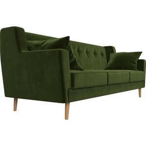 Кухонный прямой диван АртМебель Брайтон 3-х местный микровельвет зеленый