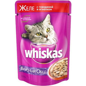 Паучи Whiskas желе с говядиной и ягненком для кошек 75г