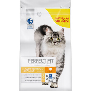 Сухой корм PERFECT FIT с индейкой для взрослых кошек с чувствительным пищеварением 2.5кг - фото 1