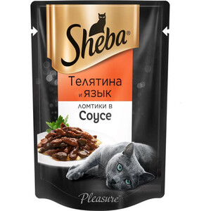 фото Паучи sheba ломтики в соусе с телятиной и языком для кошек 85г