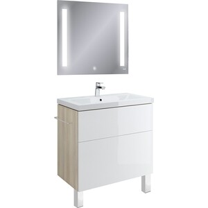 фото Мебель для ванной cersanit smart 80 с ножками, корпус ясень, фасад белый