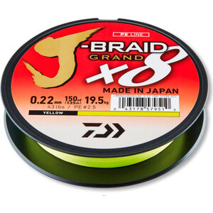 фото Леска плетеная daiwa j-braid grand x8 135м 0,20мм (16кг) желтая