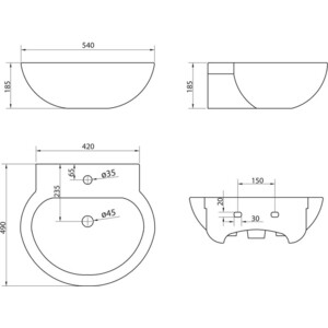 фото Раковина belbagno sabrina 54х49 с пьедесталом (bb122l, bb122p)