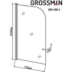 Шторка для ванны Grossman 70x150 алюминиевый профиль, стекло прозрачное (GR-100/1) 70x150 алюминиевый профиль, стекло прозрачное (GR-100/1) - фото 2