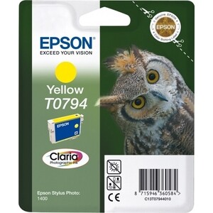 

Картридж струйный Epson T0794, желтый (715 стр.) (11.1 мл) (C13T07944010), T0794, желтый (715 стр.) (11.1 мл) (C13T07944010)