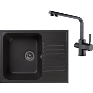 

Кухонная мойка и смеситель GranFest Quarz GF-Z13, Kaiser Decor 40144-2 с сифоном, черная, Quarz GF-Z13, Kaiser Decor 40144-2 с сифоном, черная