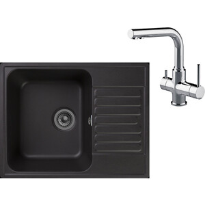Кухонная мойка и смеситель GranFest Quarz GF-Z13, Lemark Comfort LM3061C с сифоном, черная