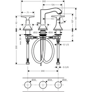 фото Смеситель для раковины hansgrohe metropol classic с донным клапаном, хром глянцевый/золото (31306090)