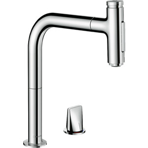 фото Смеситель для кухни hansgrohe metris select с выдвижным изливом, хром глянцевый (73818000)