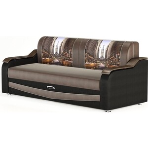 фото Прямой диван-кровать mgroup ламберт (ткань либерти шоколад + либерти латте + декор венге, купон филадел)