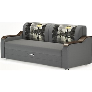 фото Прямой диван-кровать mgroup ламберт (ткань саванна грей + декор венге, купон фонари)