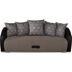 фото Прямой диван-кровать mgroup рона (ткань lugano 09+nice coffee, кожзам черный полуматовый орегон 16)