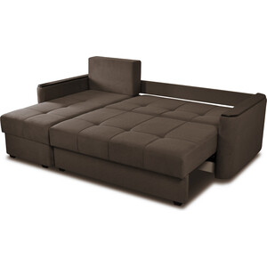 фото Угловой диван-кровать mgroup аризио с оттоманкой (ткань мдф цвет венге rgb 81)