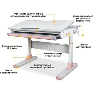 фото Комплект mealux edmonton multicolor lite + ergokids jasper (y-105 kp) (стол+кресло) столешница белая/накладки на ножках серые