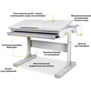 фото Комплект mealux edmonton multicolor lite + ergokids jasper multicolor (y-105 g) (стол+кресло) столешница белая/накладки на ножках серые