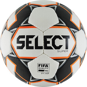 Мяч футбольный Select Super 812117-009, р.5, FIFA PRO, руч.сш., бело-черно-серо-оранжевый - фото 1