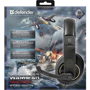 фото Гарнитура defender warhead g-110 черный, кабель 2,1 м (64102)