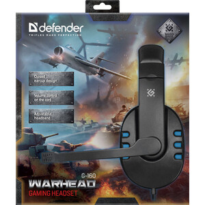 фото Гарнитура defender warhead g-160 черный+синий, кабель 2,5 м (64118)