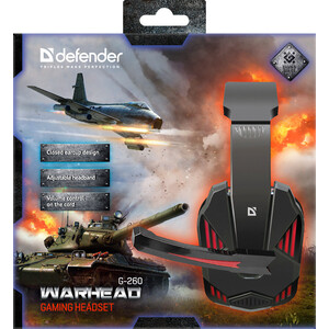 фото Гарнитура defender warhead g-260 красный + черный, кабель 1,8 м (64121)