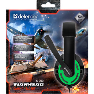 фото Гарнитура defender warhead g-300 зеленый, кабель 2,5 м (64128)