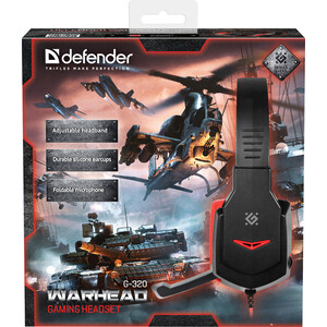 фото Гарнитура defender warhead g-320 черный+красный, кабель 1.8 м (64033)