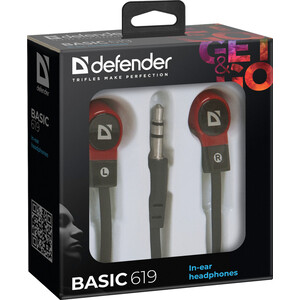 Наушники Defender Basic 619 черный + красный (63619)