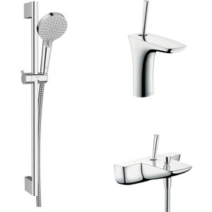 фото Комплект смесителей hansgrohe puravida с душевым гарнитуром, хром (15472000, 15070000, 26275000)