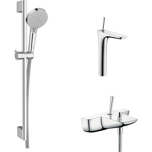 фото Комплект смесителей hansgrohe puravida с душевым гарнитуром, хром (15472000, 15072000, 26275000)