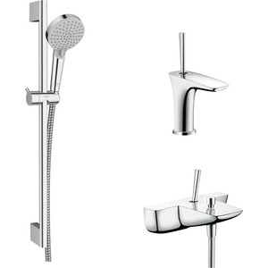 фото Комплект смесителей hansgrohe puravida с душевым гарнитуром, хром (15472000, 15075000, 26275000)