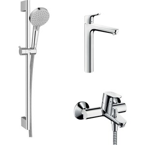 фото Комплект смесителей hansgrohe focus с душевым гарнитуром, хром (31948000, 31532000, 26275000)