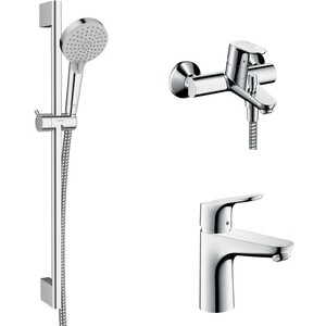 фото Комплект смесителей hansgrohe focus с душевым гарнитуром, хром (31948000, 31621000, 26275000)