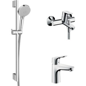 фото Комплект смесителей hansgrohe focus с душевым гарнитуром, хром (31948000, 31607000, 26275000)